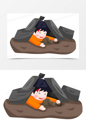 地震之手绘卡通女孩被建筑物压住求救