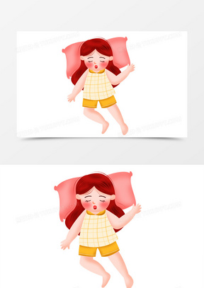 手绘卡通女孩枕着枕头睡觉