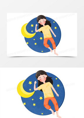 手绘卡通躺着睡觉的女孩子