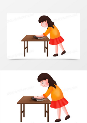 手绘卡通女孩小年擦桌子
