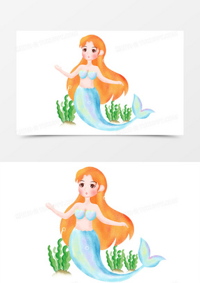 手绘卡通美人鱼玩泡泡