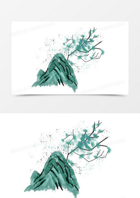 手绘古风水墨松柏