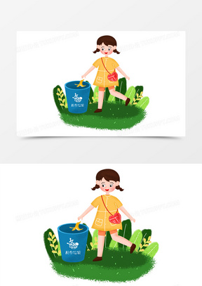 画一个小女孩在扔垃圾图片