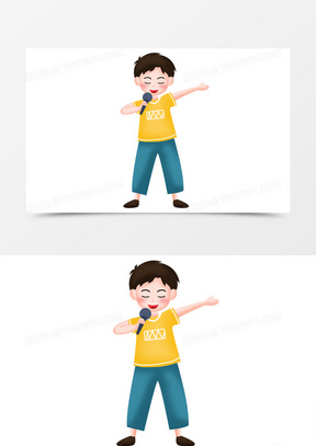 手绘卡通唱歌的男孩子