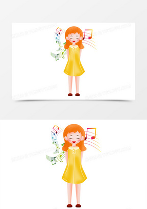 手绘卡通唱歌的女孩子1