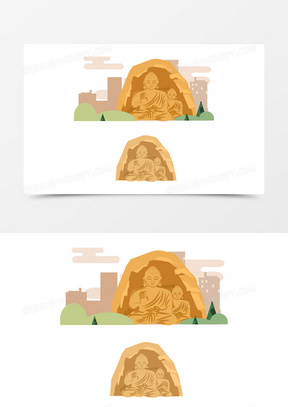 山西地标云冈石窟城市建筑