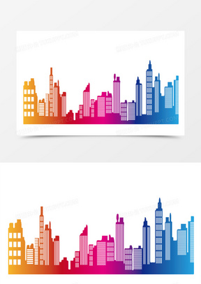 手绘彩色建筑城市剪影元素