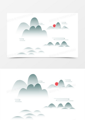 手绘矢量图山水水墨装饰中国风插画元素