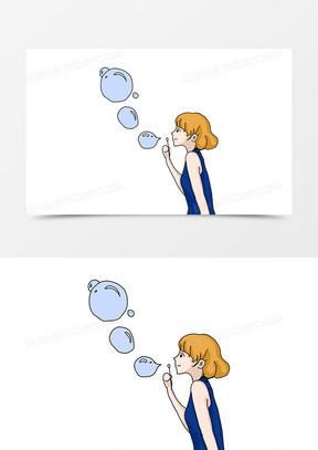 手绘卡通儿童吹泡泡