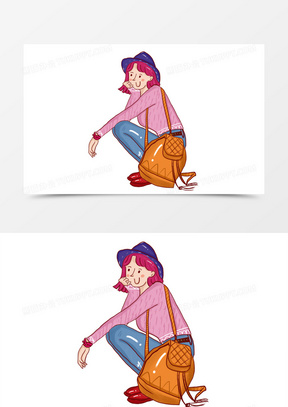 卡通可爱人物蹲着的女孩手绘形象