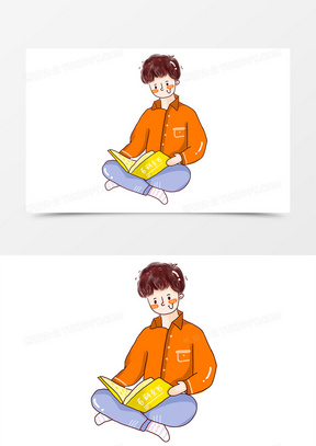 卡通可爱读书人读书的小男孩手绘素材