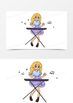 卡通简约女孩乐器表演元素