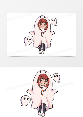 卡通可爱女孩小幽灵元素