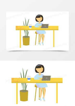 可爱扁平职业女士办公卡通元素