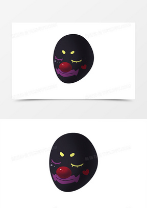 卡通黑色小丑面具手绘元素