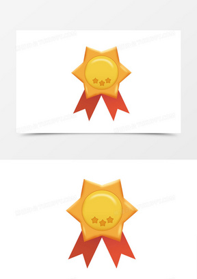 手绘卡通风劳动节双红条奖章元素