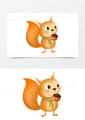 手绘卡通小清新秋天松鼠松果