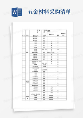 五金材料采购清单