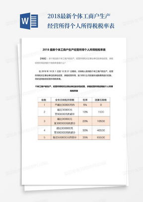 2018最新个体工商户生产经营所得个人所得税税率表