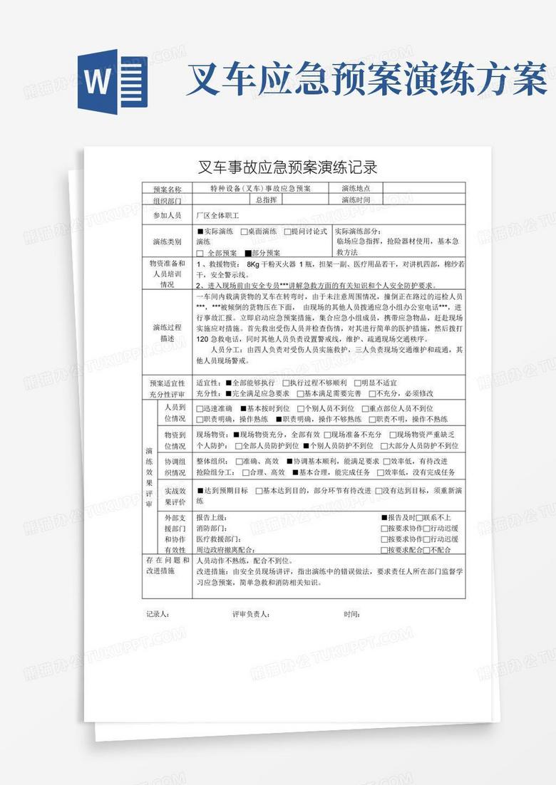 特种设备事故应急预案演练记录-叉车