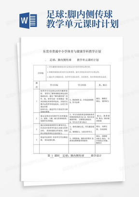 足球:脚内侧传球教学单元课时计划