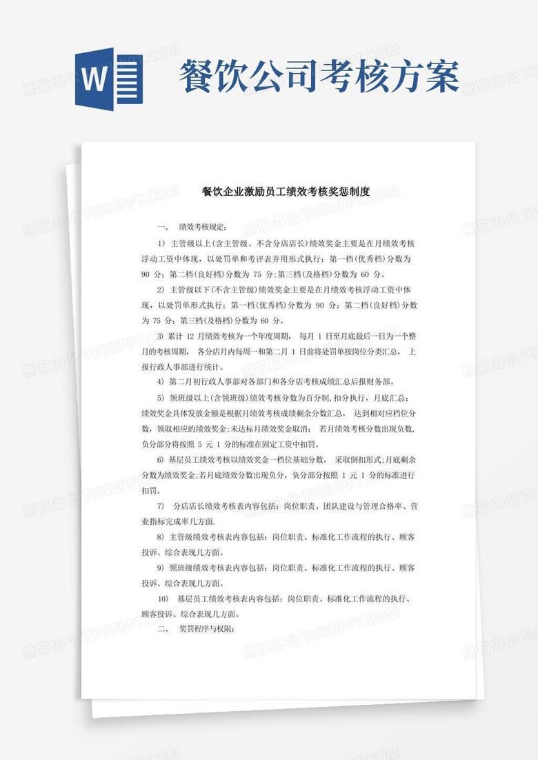 餐饮企业激励员工绩效考核奖惩制度