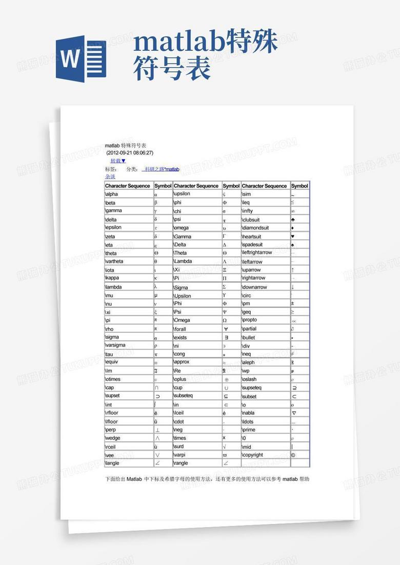 matlab特殊符号表Word模板下载_编号lwebwnae_熊猫办公