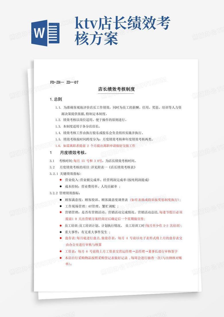 店长绩效考核制度【可编辑范本】