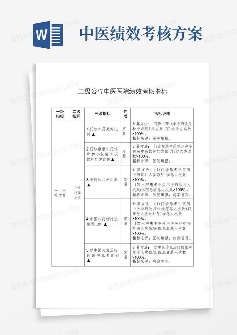 二级公立中医院绩效考核指标(版)