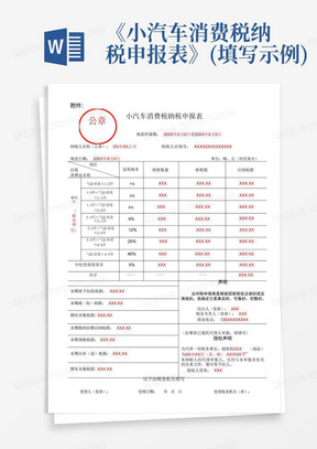 《小汽车消费税纳税申报表》(填写示例)