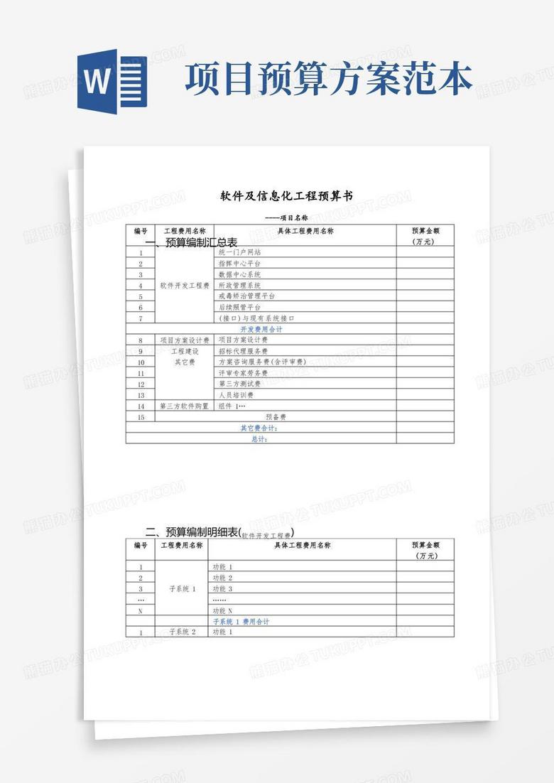 软件项目预算书模板