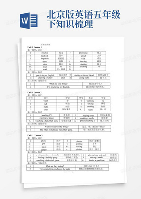 北京版英语五年级下知识梳理