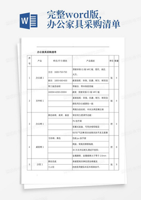 完整word版,办公家具采购清单