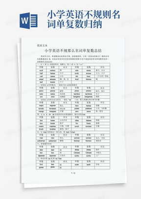 小学英语不规则名词单复数归纳