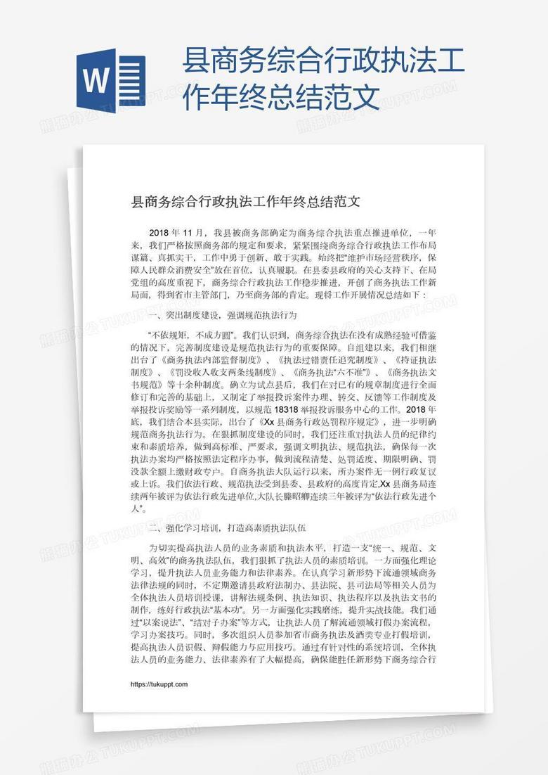县商务综合行政执法工作年终总结范文