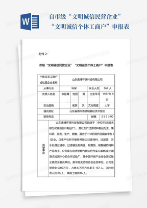 自-市级“文明诚信民营企业”“文明诚信个体工商户”申报表