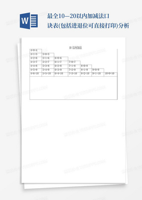 最全10—20以内加减法口诀表(包括进退位可直接打印)分析