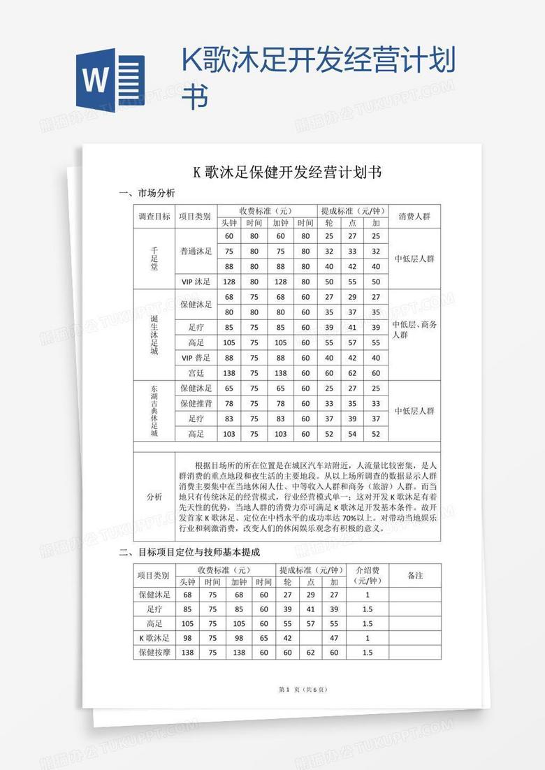 K歌沐足开发经营计划书