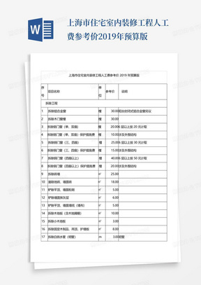 上海市住宅室内装修工程人工费参考价2019年预算版