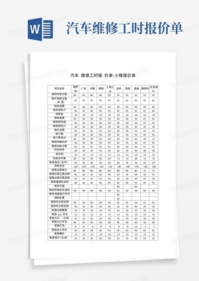 汽车维修工时报价单-