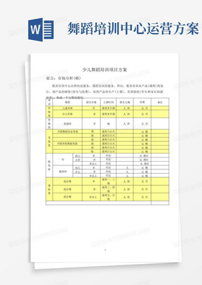 舞蹈培训中心运营方案-