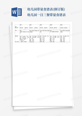 幼儿园带量食谱表(修订版)-幼儿园一日三餐带量食谱表-