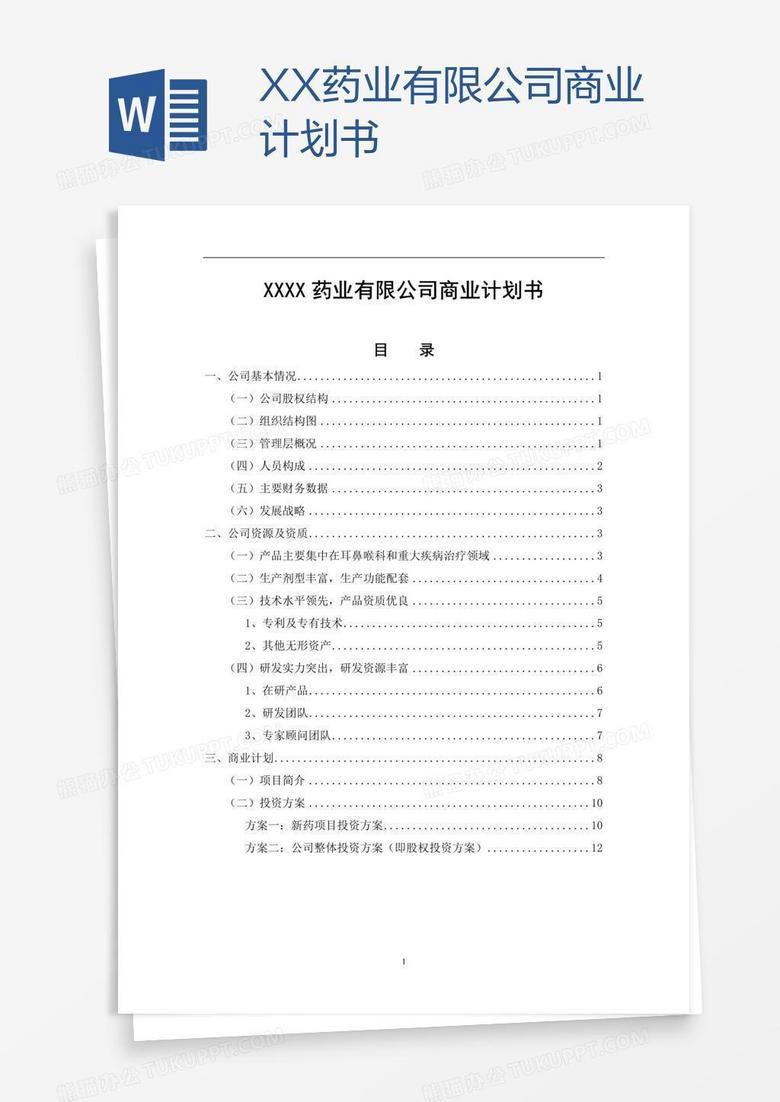 XX药业有限公司商业计划书