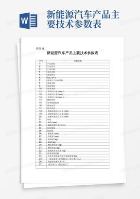 新能源汽车产品主要技术参数表-