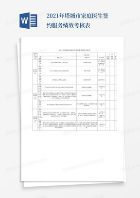 2021年塔城市家庭医生签约服务绩效考核表