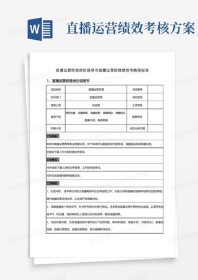 直播运营经理岗位说明书直播运营经理绩效考核指标表