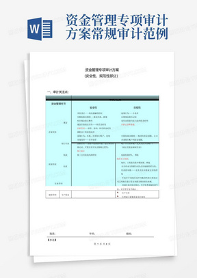 资金管理专项审计方案-常规审计范例