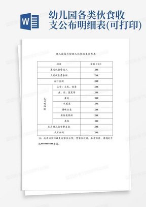 幼儿园各类伙食收支公布明细表(可打印)