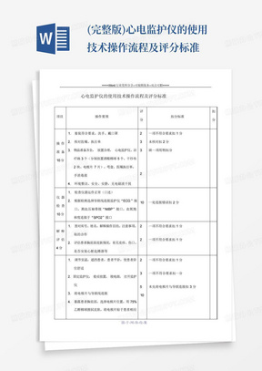 (完整版)心电监护仪的使用技术操作流程及评分标准