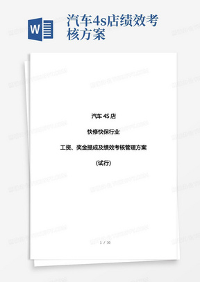 汽车4S店或快修快保行业工资、奖金提成及绩效考核管理方案.doc